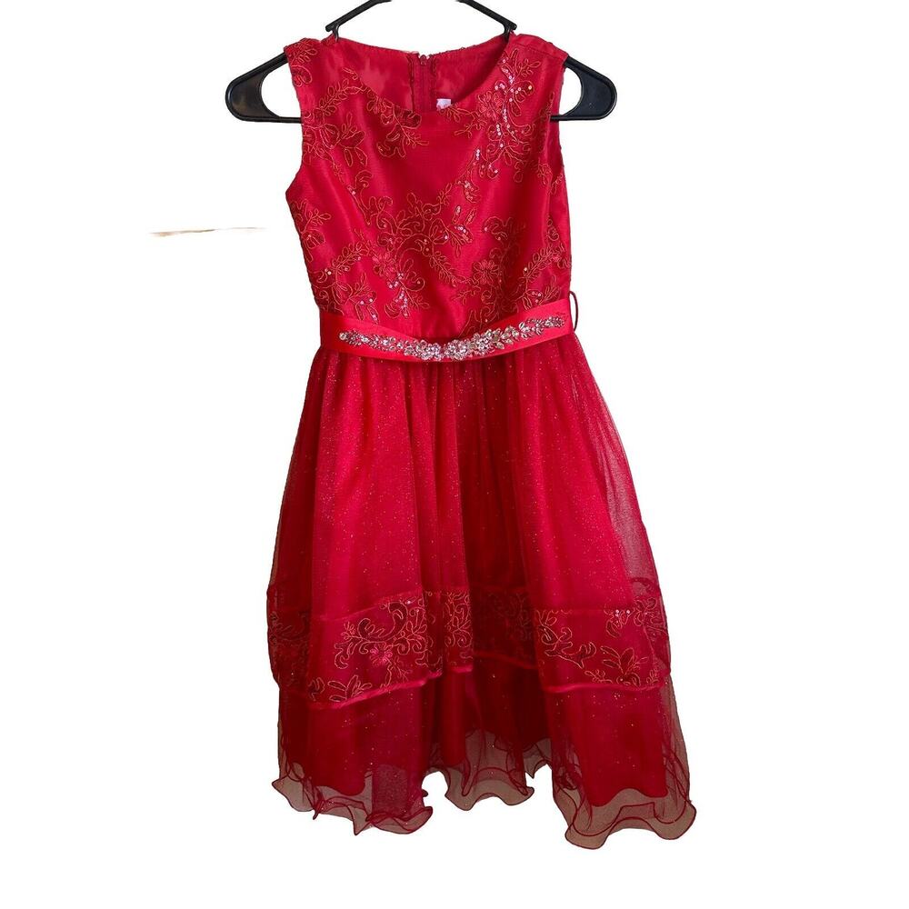 Childrens Collections Girls Red Dress Size 8 Made In USA Sequins Fluffy Holiday